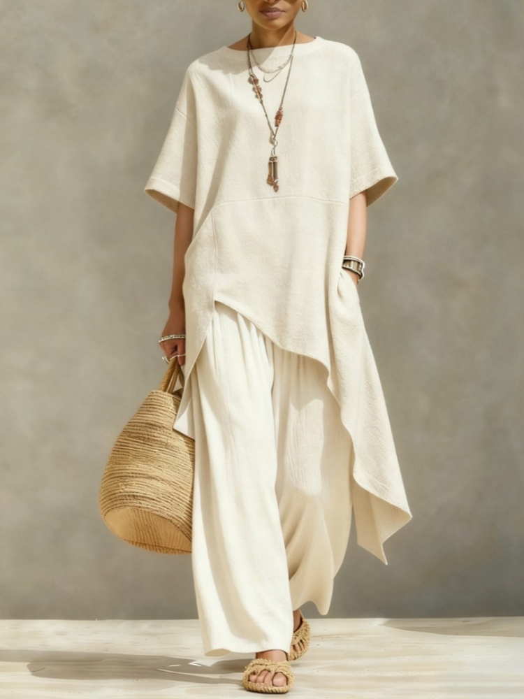 Linen Pant Wide - Женские хлопково-льняные брючные костюмы из 2