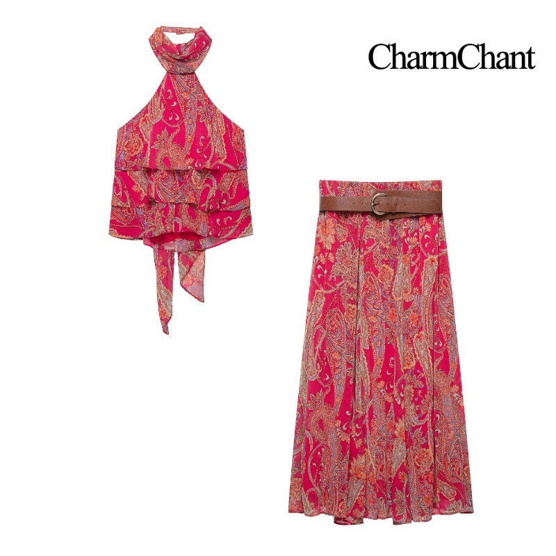 Midi Skirt Floral - CHARMCHANT Женский комплект из двух предметов: