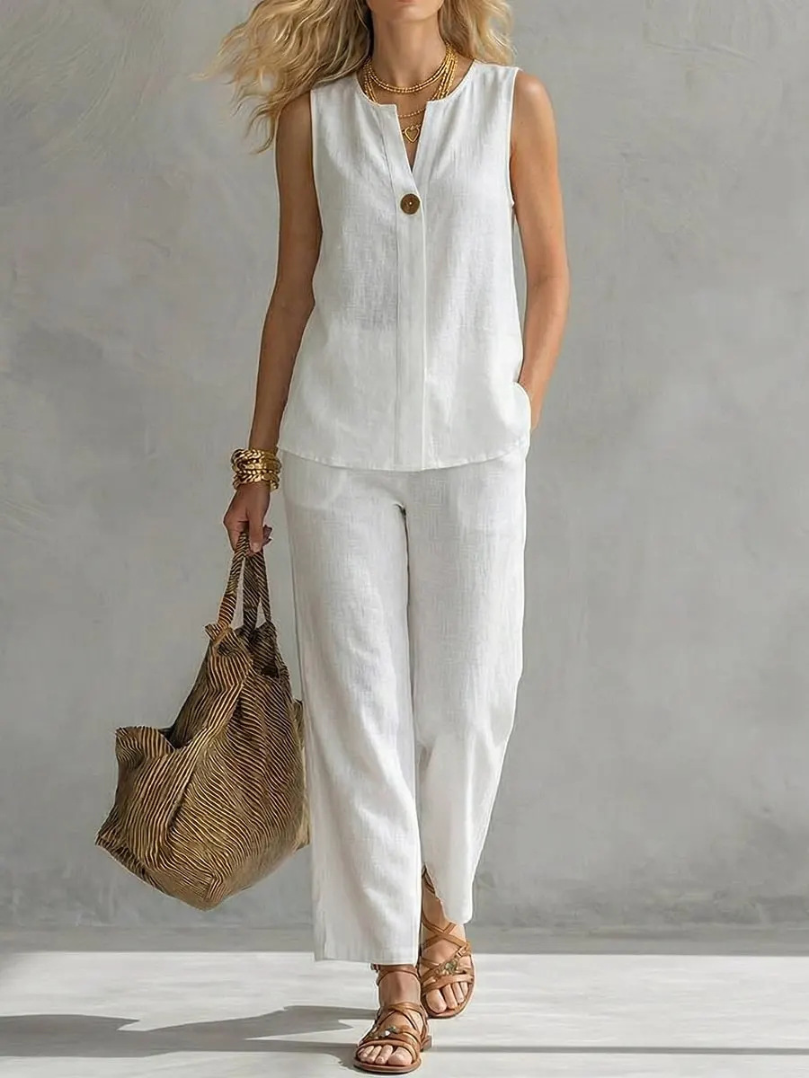 Linen Pant Wide - Комплект из двух предметов: льняной топ