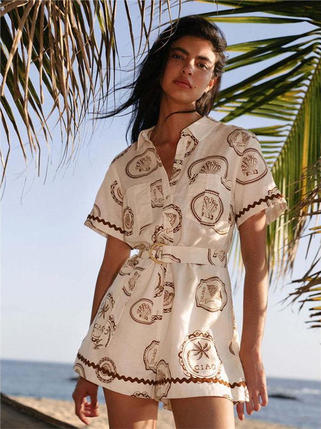Linen Dress Wrap - Элегантное льняное платье-рубашка с цветочным принтом,