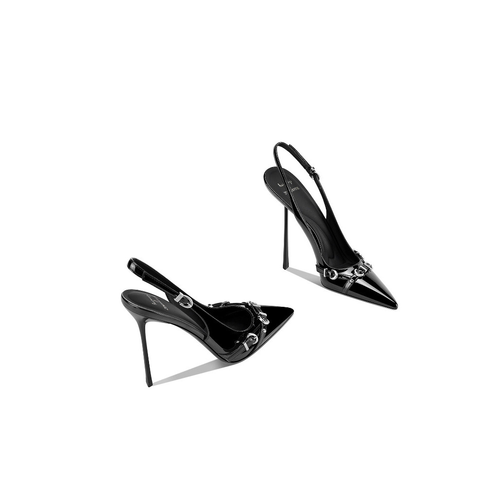 Sandal Strappy Heeled - Модные черные босоножки с заостренным носком